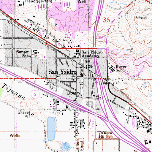 Topographic Map of San Ysidro Branch San Diego Public Library, CA