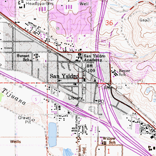 Topographic Map of San Ysidro Community Park, CA