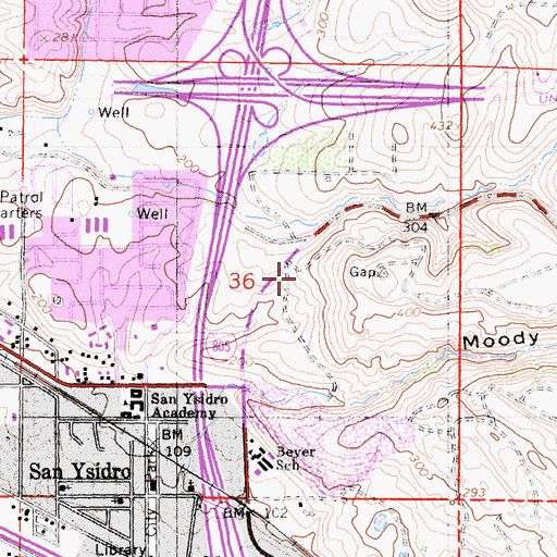 Topographic Map of San Ysidro Middle School, CA