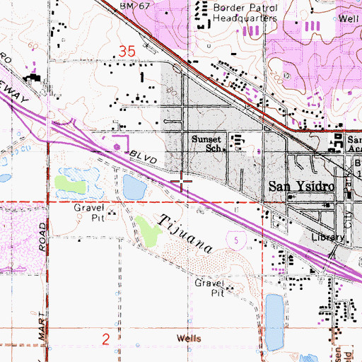 Topographic Map of San Ysidro Post Office, CA
