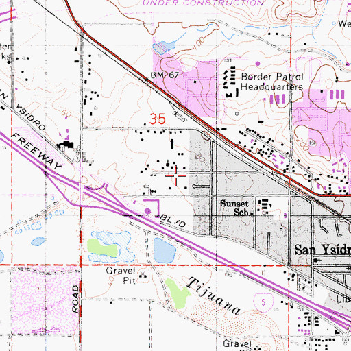 Topographic Map of San Ysidro Spanish Seventh Day Adventist Church, CA