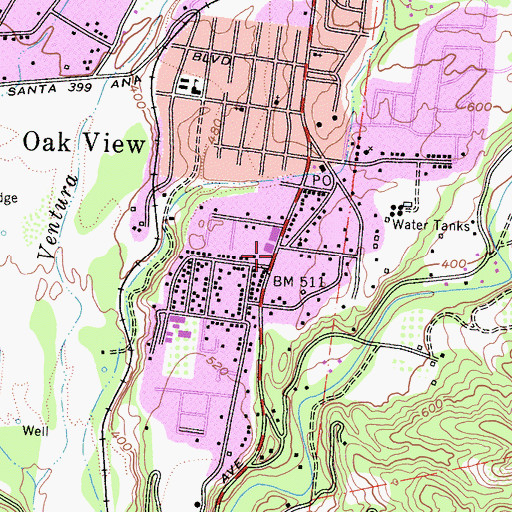 Topographic Map of Bible Baptist Church, CA