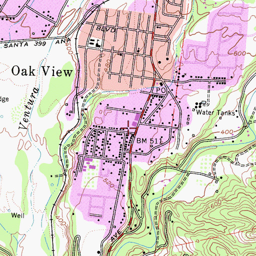 Topographic Map of Bible Baptist Church, CA