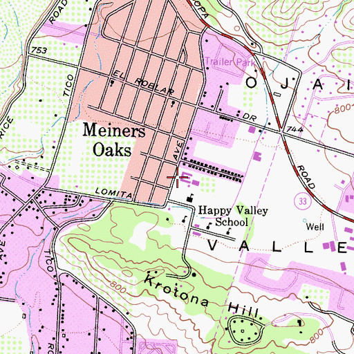 Topographic Map of Meiners Oaks Elementary School, CA