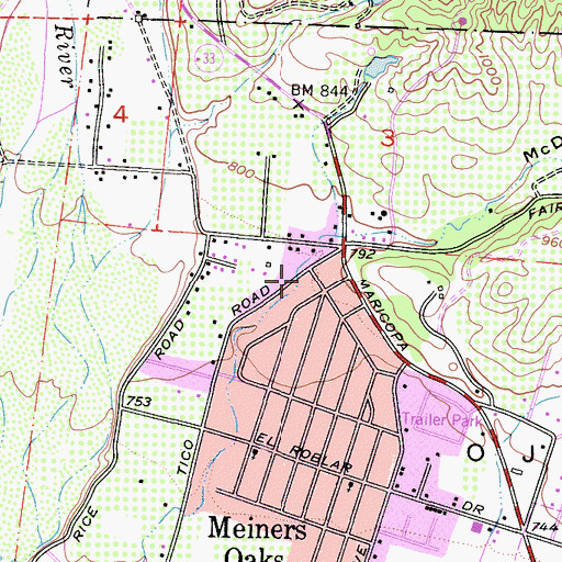 Topographic Map of Meiners Oaks Trailer Park, CA