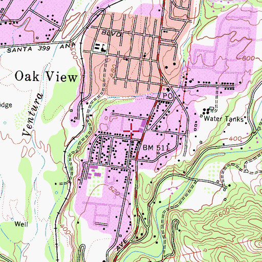 Topographic Map of Oak View Branch Ventura County Library, CA
