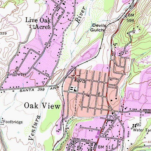 Topographic Map of Oak View Community Center, CA