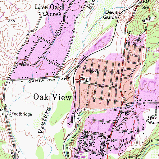 Topographic Map of Oak View Elementary School, CA