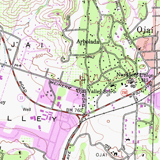 Topographic Map of Nordhoff Cemetery, CA