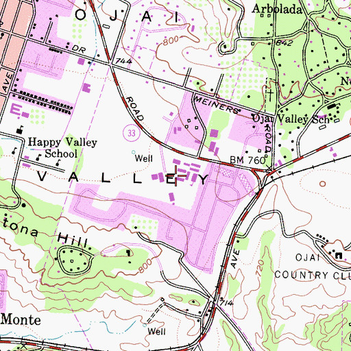 Topographic Map of Nordhoff High School, CA