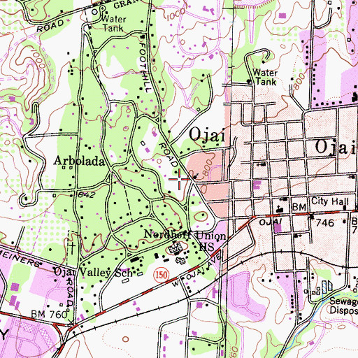Topographic Map of Ojai Presbyterian Church, CA