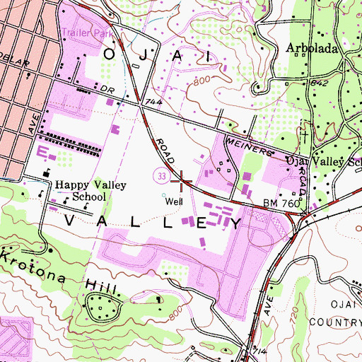 Topographic Map of Ojai United Methodist Church, CA
