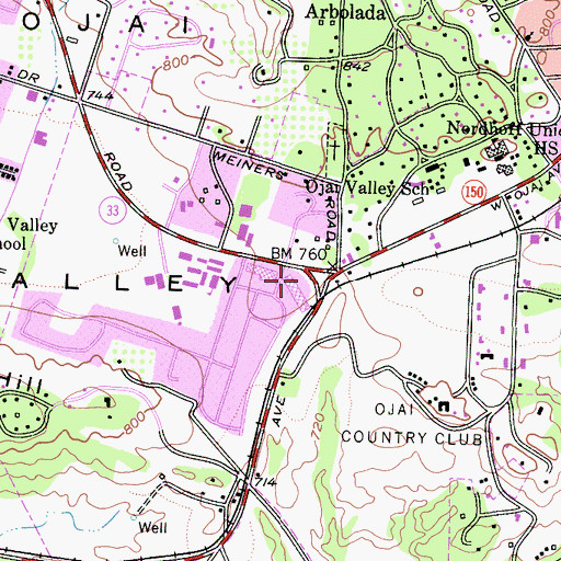 Topographic Map of Ojai Valley Shopping Center, CA