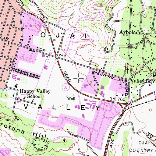 Topographic Map of Unitarian Universalist Fellowship of the Ojai Valley, CA