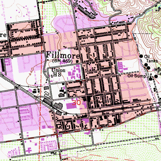 Topographic Map of Fillmore Bible Church, CA