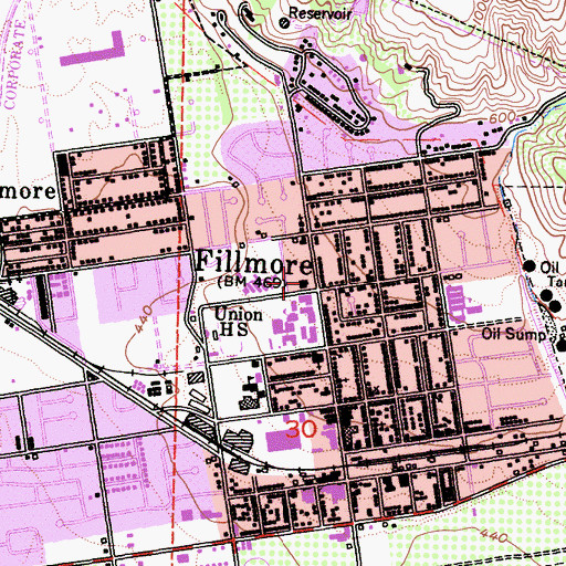 Topographic Map of Fillmore Branch Ventura County Library, CA