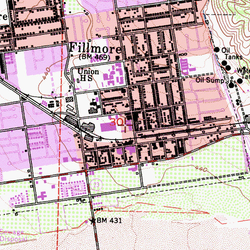 Topographic Map of Fillmore Historical Museum, CA