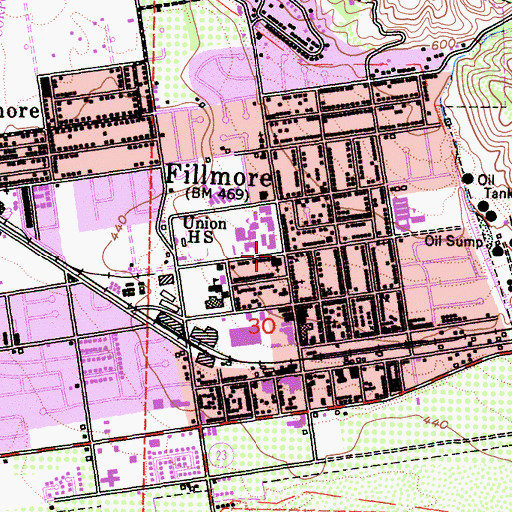 Topographic Map of Fillmore Lutheran Church, CA