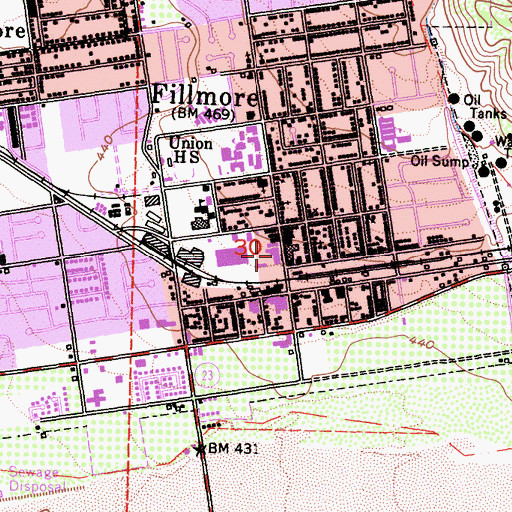 Topographic Map of Fillmore Post Office, CA