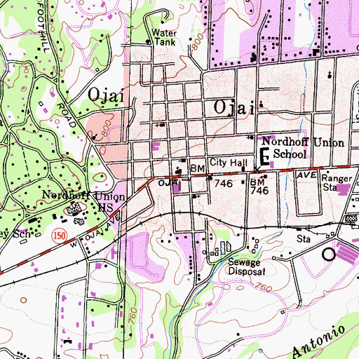 Topographic Map of Ojai Branch Ventura County Library, CA
