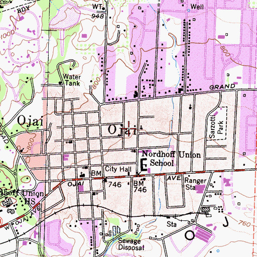 Topographic Map of Ojai Church of Christ, CA