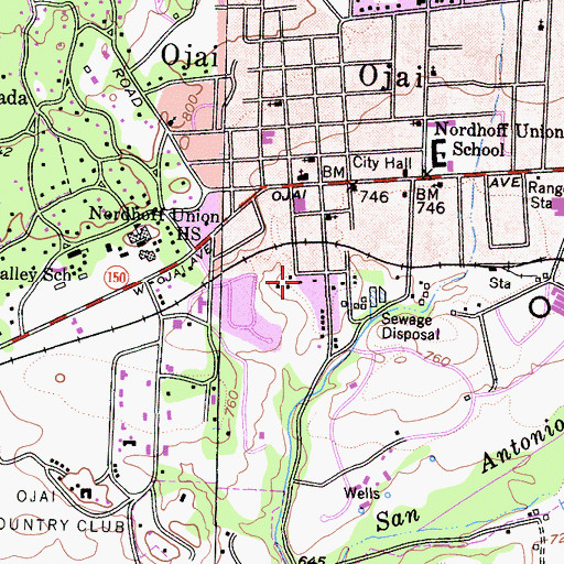 Topographic Map of Ojai City Hall, CA