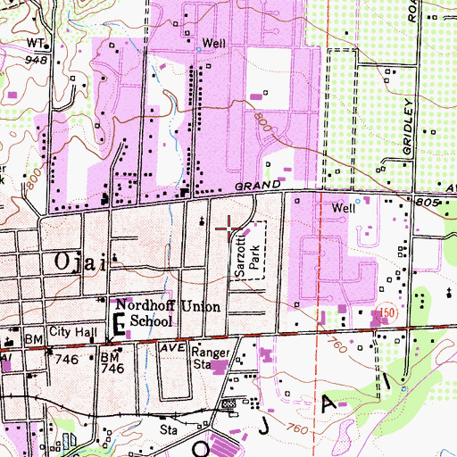 Topographic Map of Ojai Community Center, CA