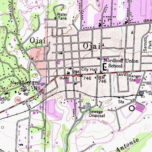 Topographic Map of Ojai Post Office, CA
