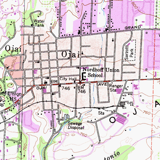Topographic Map of Ojai Unified School District Office, CA