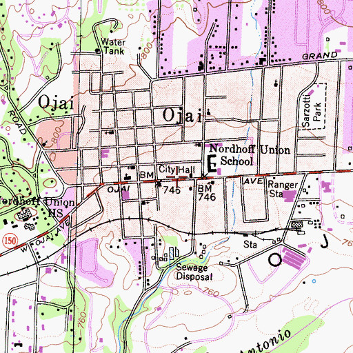 Topographic Map of Ojai Valley Chamber of Commerce, CA