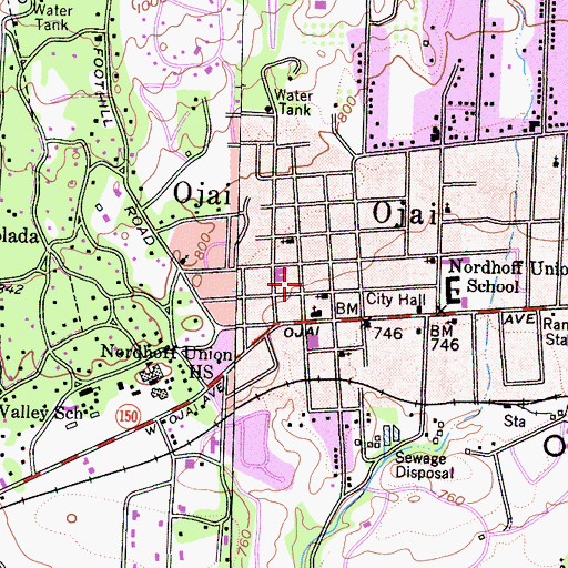 Topographic Map of Ojai Valley Christian School, CA