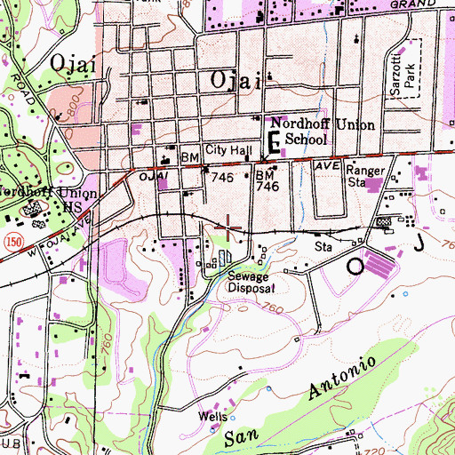 Topographic Map of Ojai Valley Historical Museum, CA