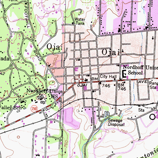 Topographic Map of Wesleyan Church of Ojai Valley, CA