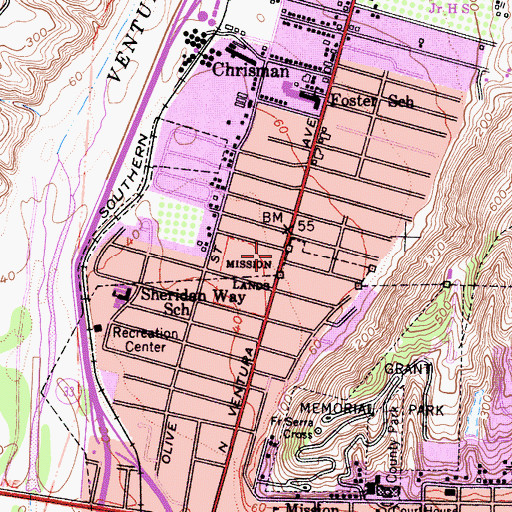 Topographic Map of Avenue Library, CA