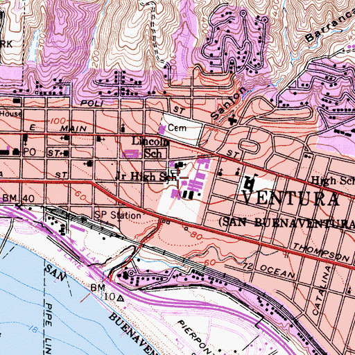 Topographic Map of Cabrillo Middle School, CA