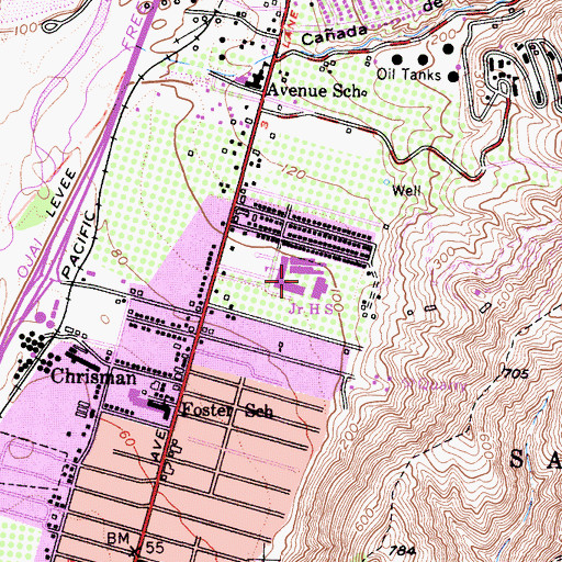 Topographic Map of De Anza Middle School, CA