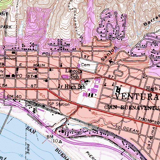 Topographic Map of First United Methodist Church, CA