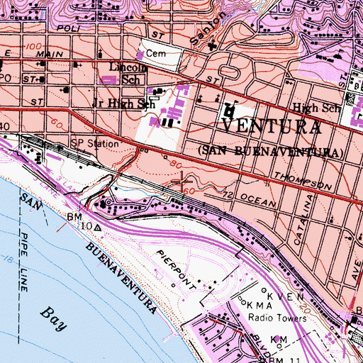 Topographic Map of Ocean Avenue Park, CA