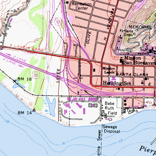 Topographic Map of Olivet Baptist Church, CA