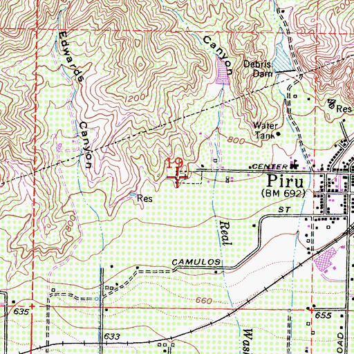 Topographic Map of Piru Cemetery, CA