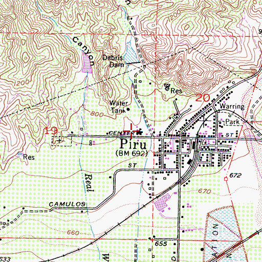 Topographic Map of Piru Elementary School, CA