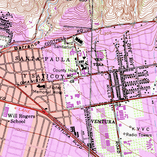 Topographic Map of Saint Pauls Episcopal Church, CA
