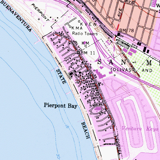 Topographic Map of Ventura City Beach, CA