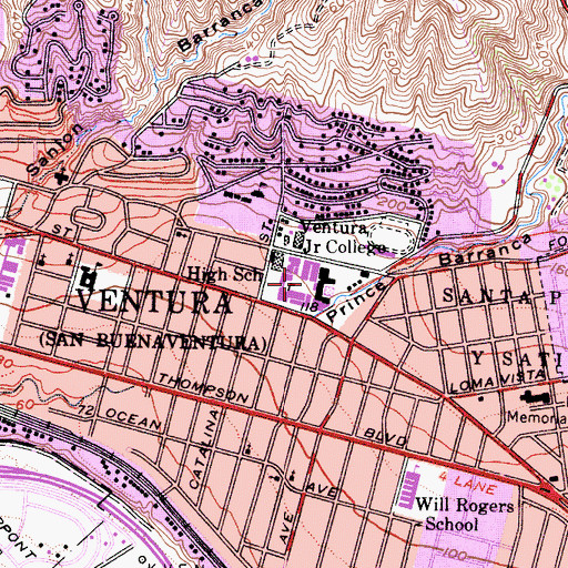 Topographic Map of Ventura High School, CA