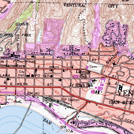 Topographic Map of Ventura Missionary Church, CA
