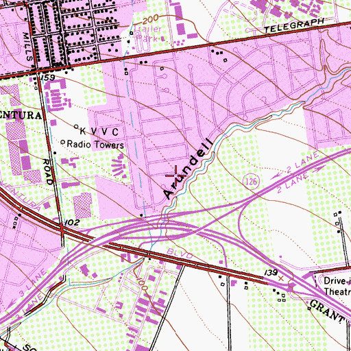 Topographic Map of Arundell Linear Park, CA