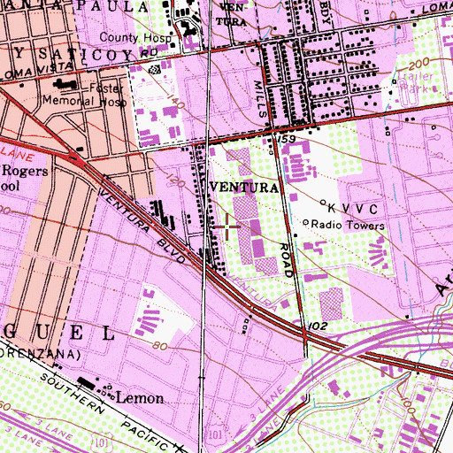 Topographic Map of Buenaventura Mall Shopping Center, CA