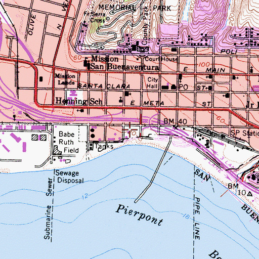 Topographic Map of California Street Mall Shopping Center, CA