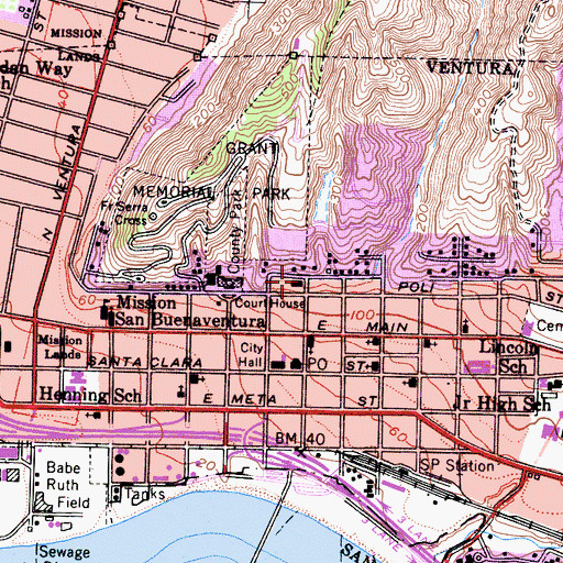 Topographic Map of Elizabeth Bard Memorial Hospital, CA