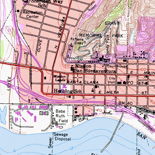 Topographic Map of Figueroa Street Mall Shopping Center, CA